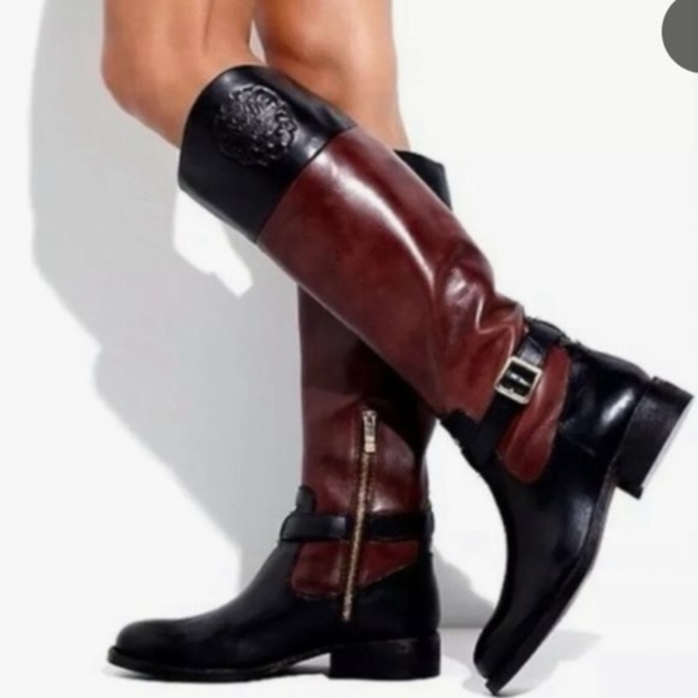 Vince Camuto Leather Riding Boots Two Tine Black Cherry Sz 9B/39